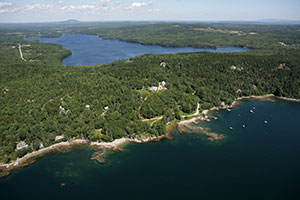 View of cottages and Brooksville from above